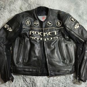 Joe Rocket Mens Large 40 Motorcycle Black Leather Padded Racing Jacket Patches